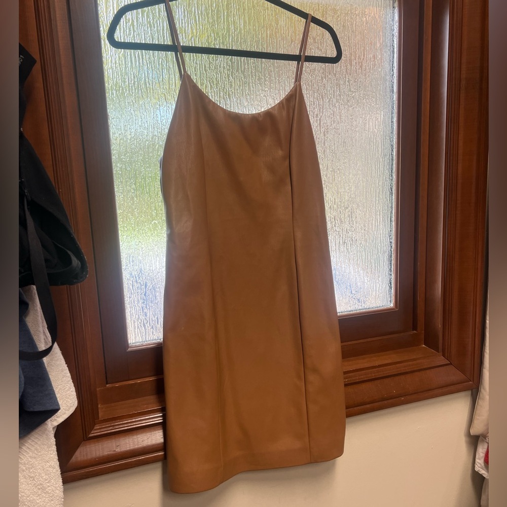 Alice & Olivia camel vegan leather mini dress size 6